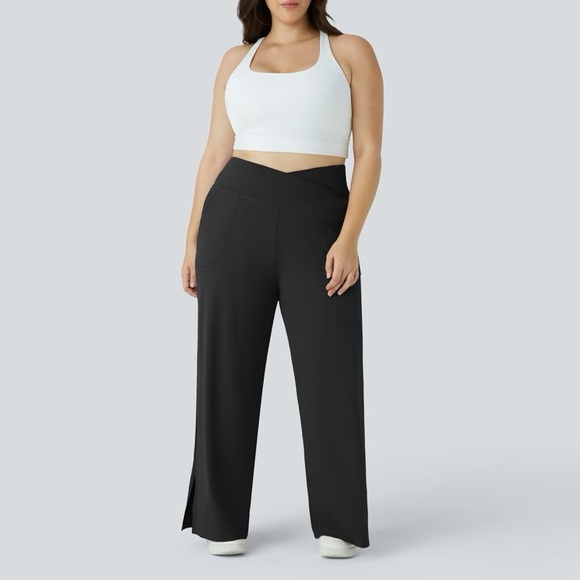 Halara Crossover Pocket Split Hem Plus Size Wide Leg Yoga Pants-Smile - Picture 1 of 6
